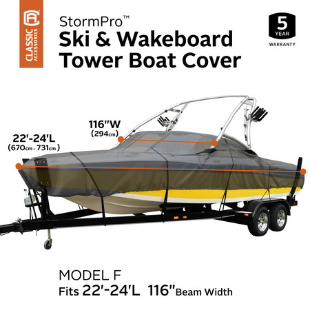 Classic Accessories StormPro Waterproof Heavy-Duty Ski/Wakeboard Tower Boat Cover, 22-24 ft 20-413-130801-RT